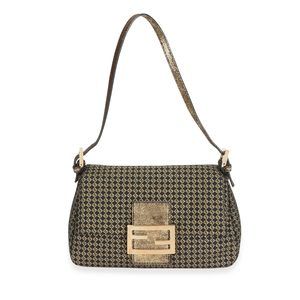 Fendi Black & Gold Zucchino Canvas Mini Forever Mama Baguette